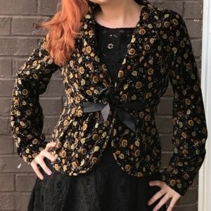 Free People Velvet Floral Blazer Size 10 Dark Academia Whimsigoth Bohemian